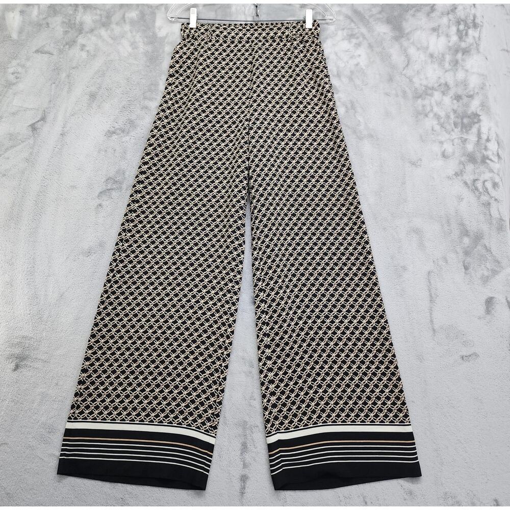 H&M Pants Womens 4 Black Gold Striped Hem Pull On Wide Leg Palazzo Pull On Flowy